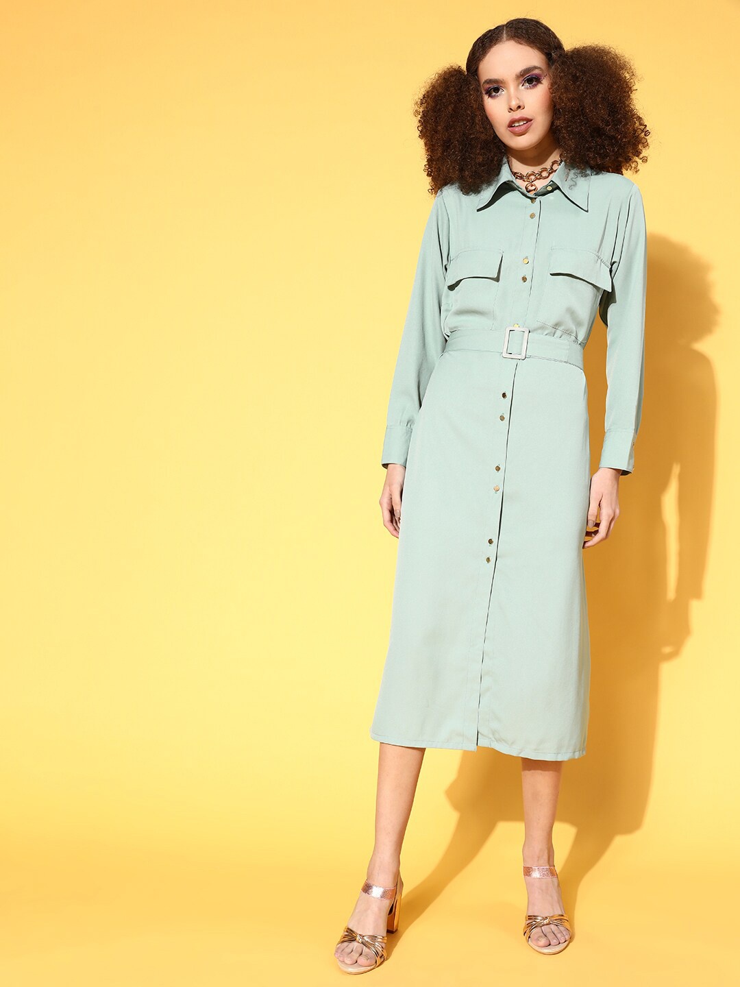 

plusS Blue Shirt Collar Midi Dress