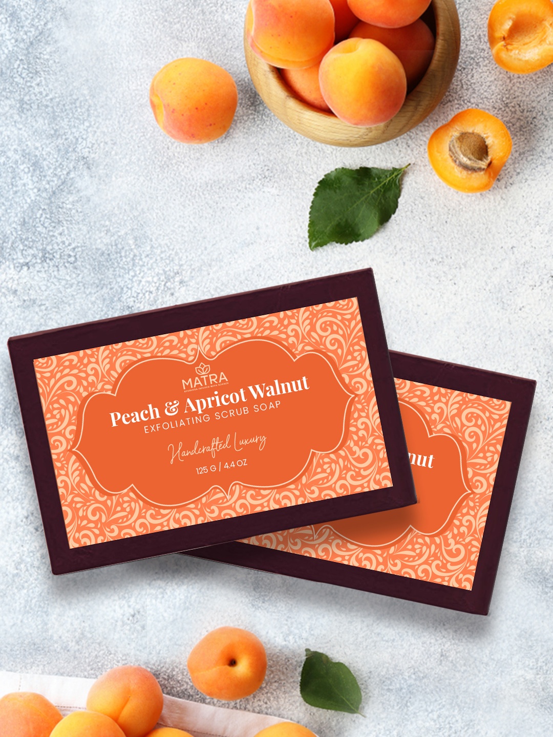 

MATRA Set Of 2 Peach & Apricot Walnut Exfoliating Scrub Soap - 125g each, Orange