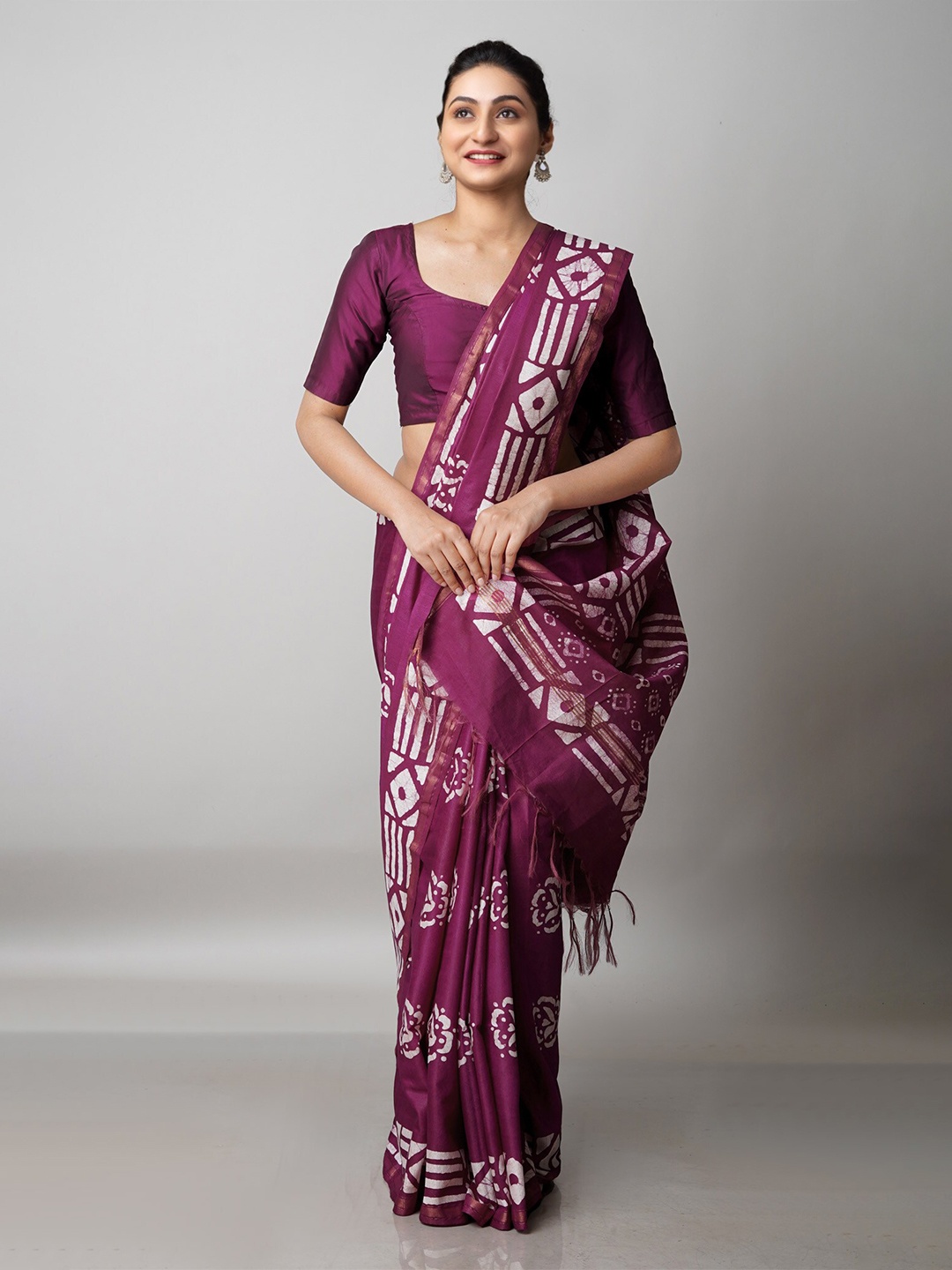 

Unnati Silks Purple & Gold-Toned Batik Zari Pure Silk Handloom Chanderi Saree