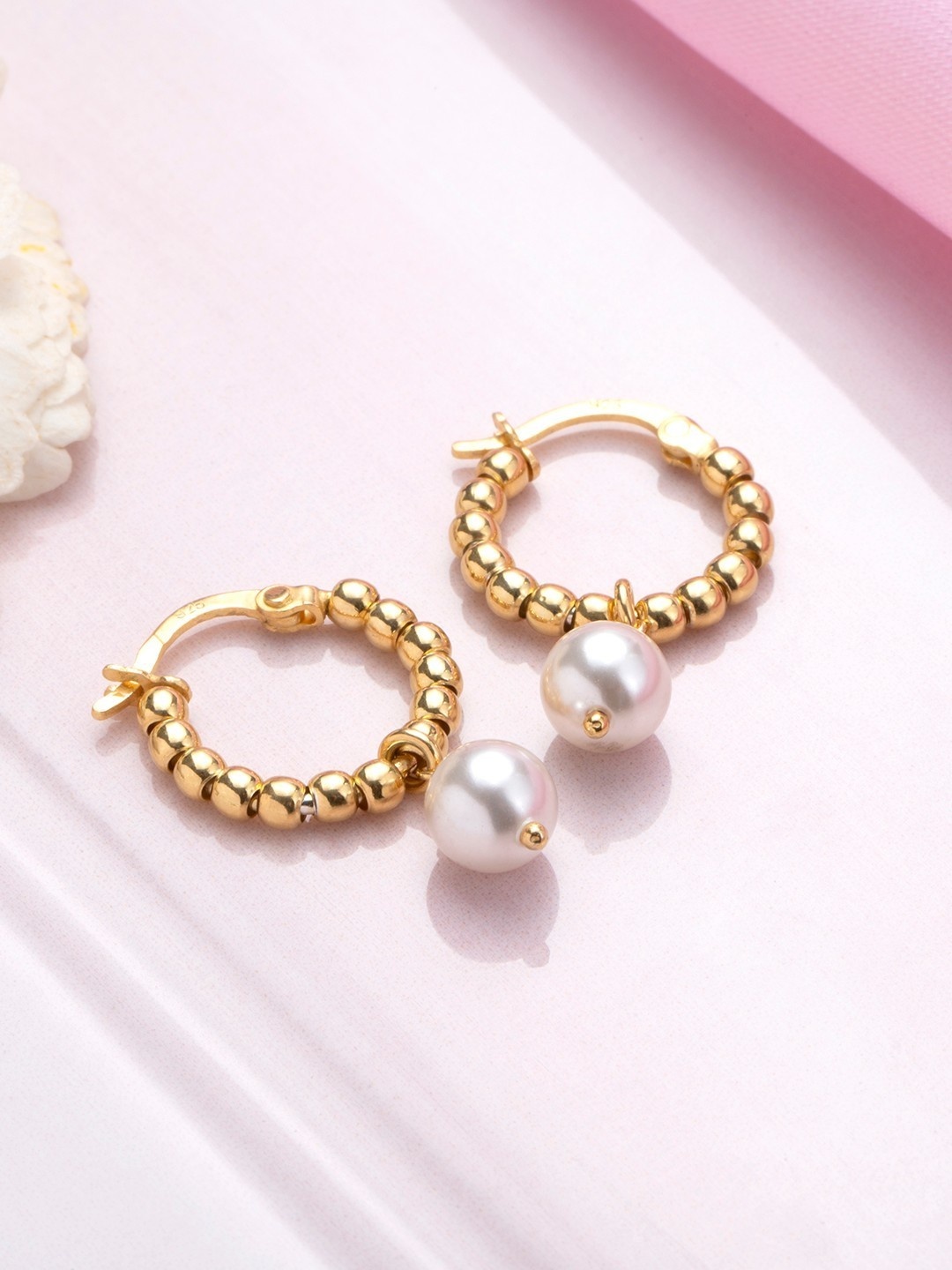 

Zavya Gold-Plated & White Circular Hoop Earrings