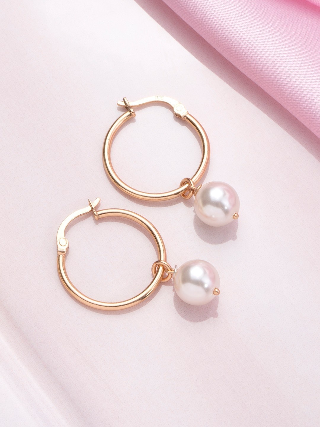 

Zavya Rose Gold-Plated & Off White Circular Hoop Earrings