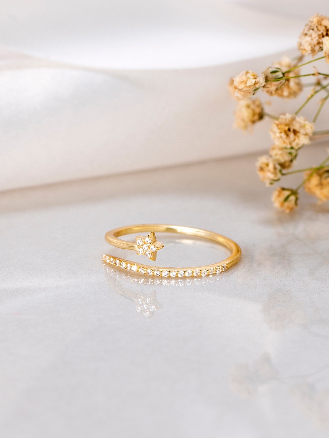 

Zavya Women 92.5 Silver Gold-Plated Stone Studded Floral Adjustable Ring