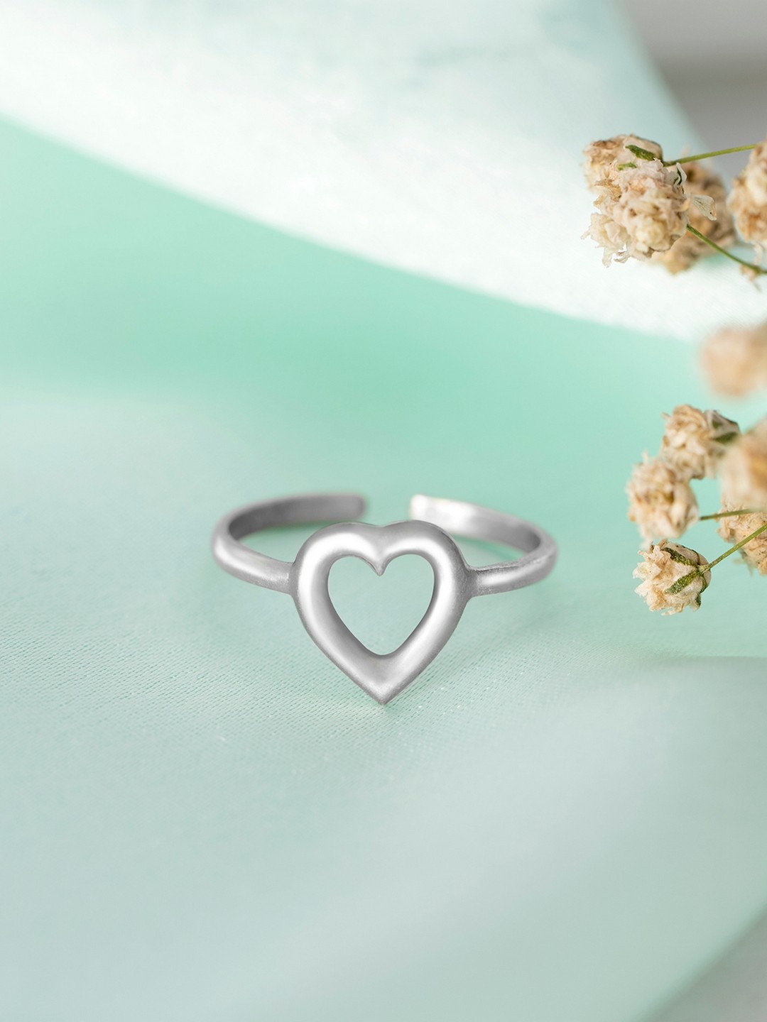 

Zavya Women 92.5 Silver Rhodium-Plated Heart Adjustable Ring