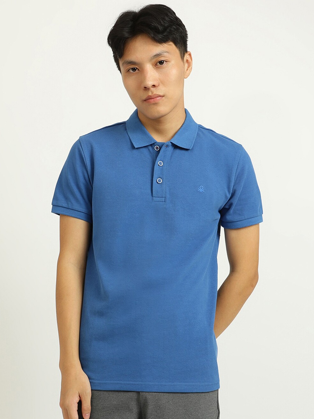 

United Colors of Benetton Men Blue Polo Collar Cotton T-shirt