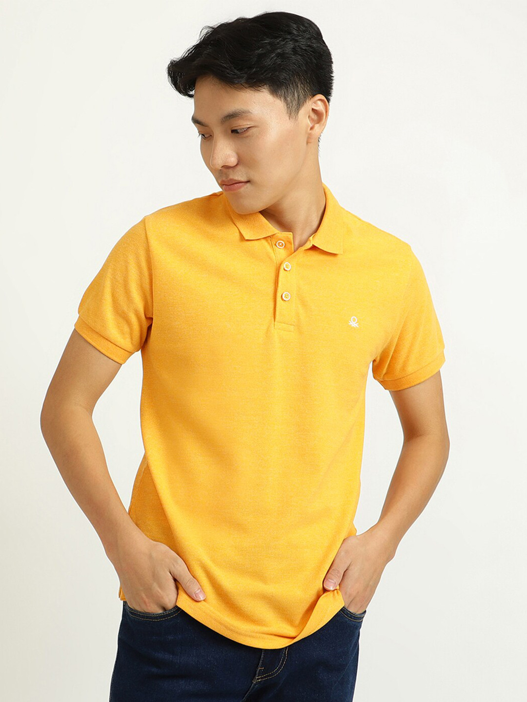 

United Colors of Benetton Men Yellow Polo Collar T-shirt