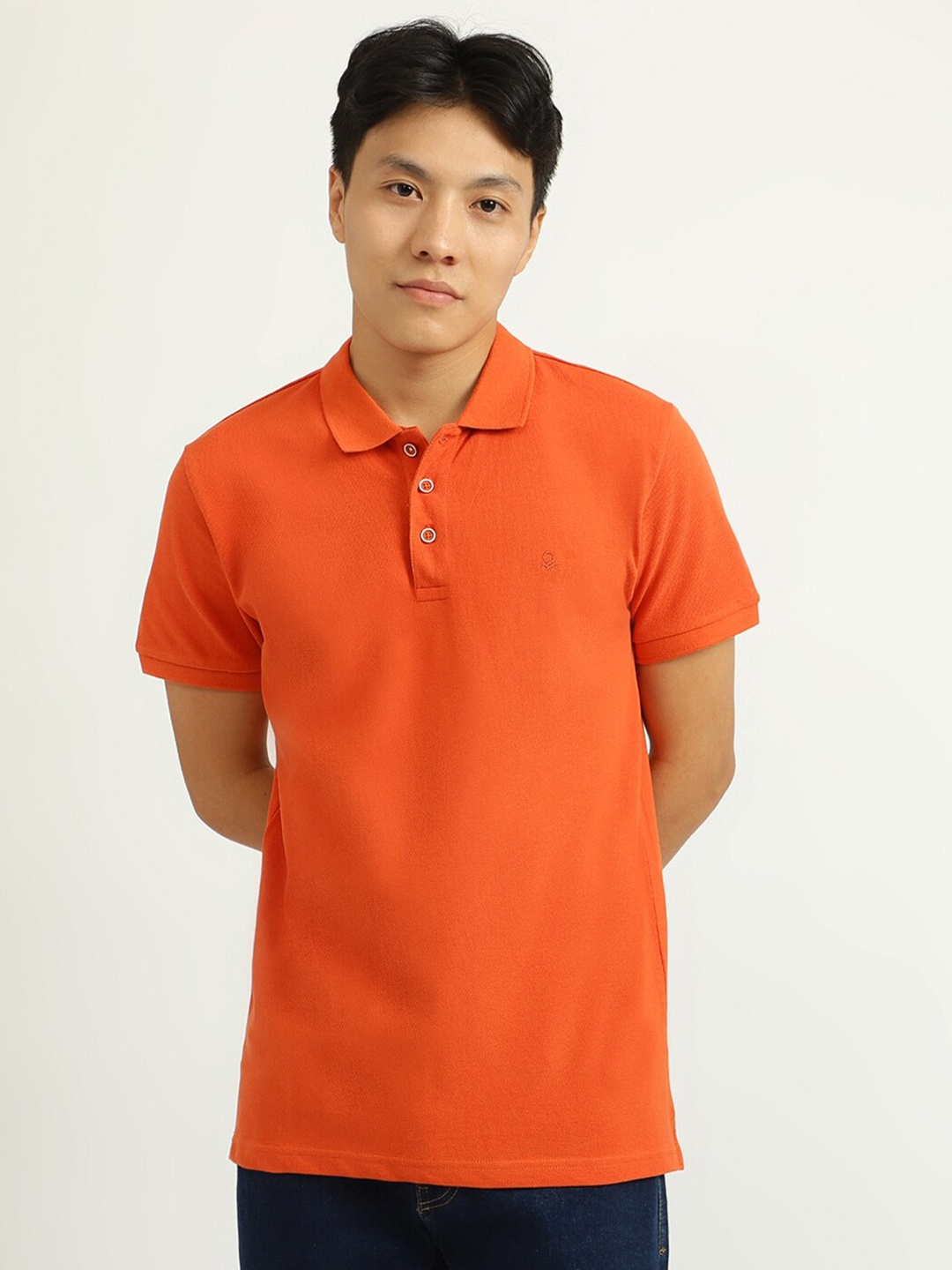 

United Colors of Benetton Men Red Polo Collar Cotton T-shirt, Orange