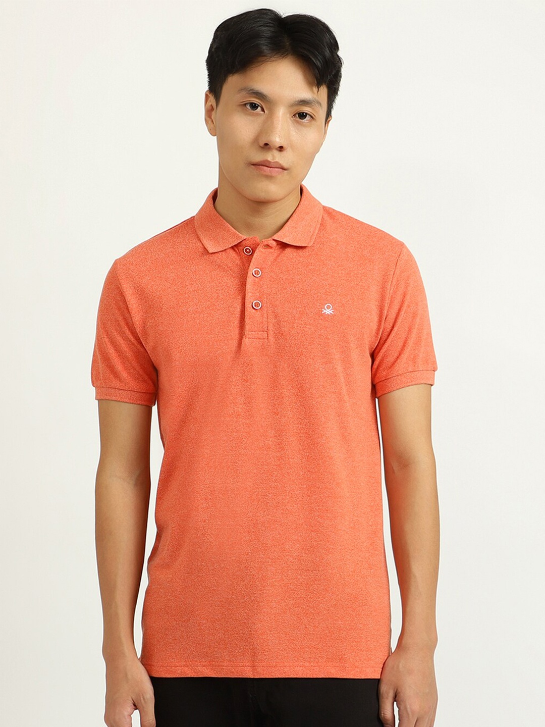 

United Colors of Benetton Men Orange Polo Collar T-shirt