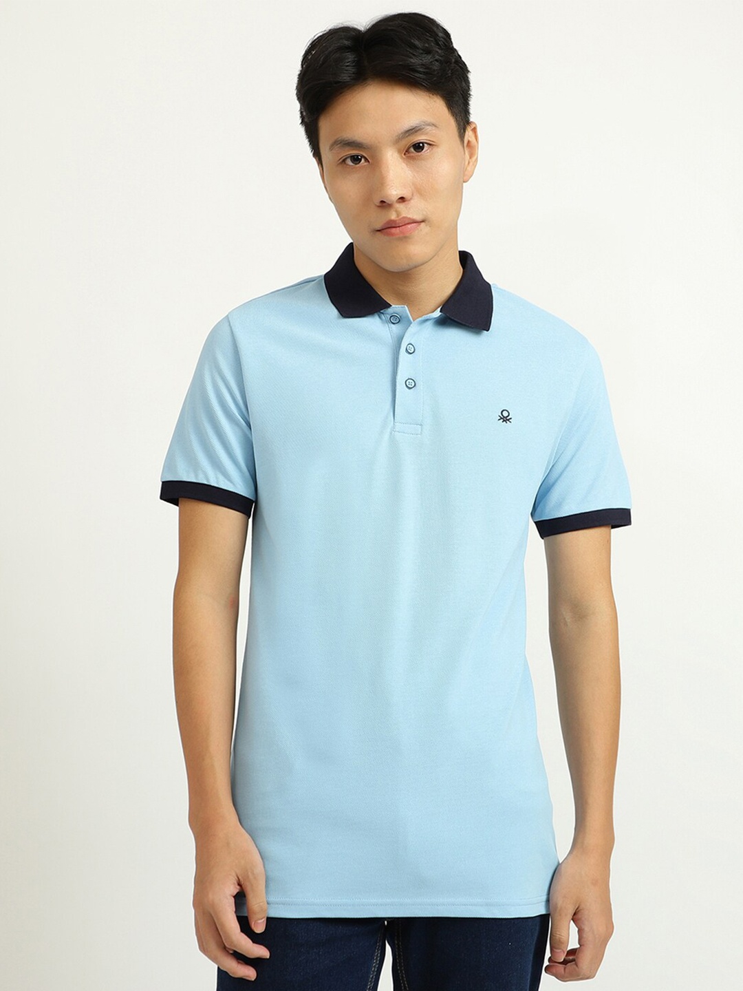 

United Colors of Benetton Men Blue Polo Collar Cotton T-shirt
