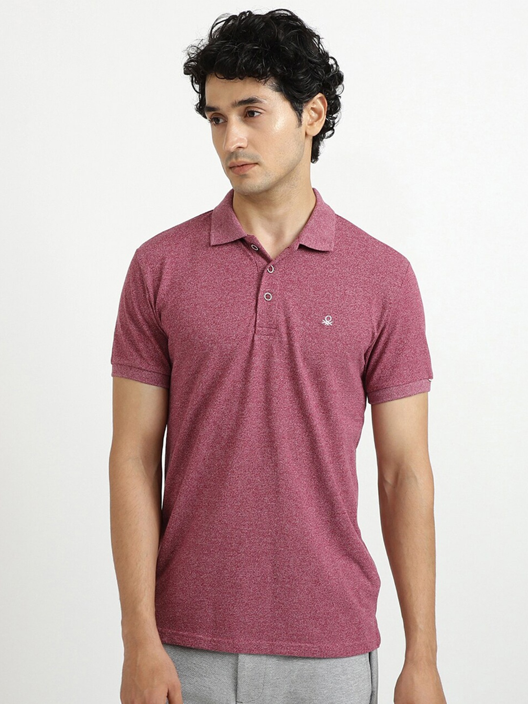

United Colors of Benetton Men Magenta Polo Collar T-shirt
