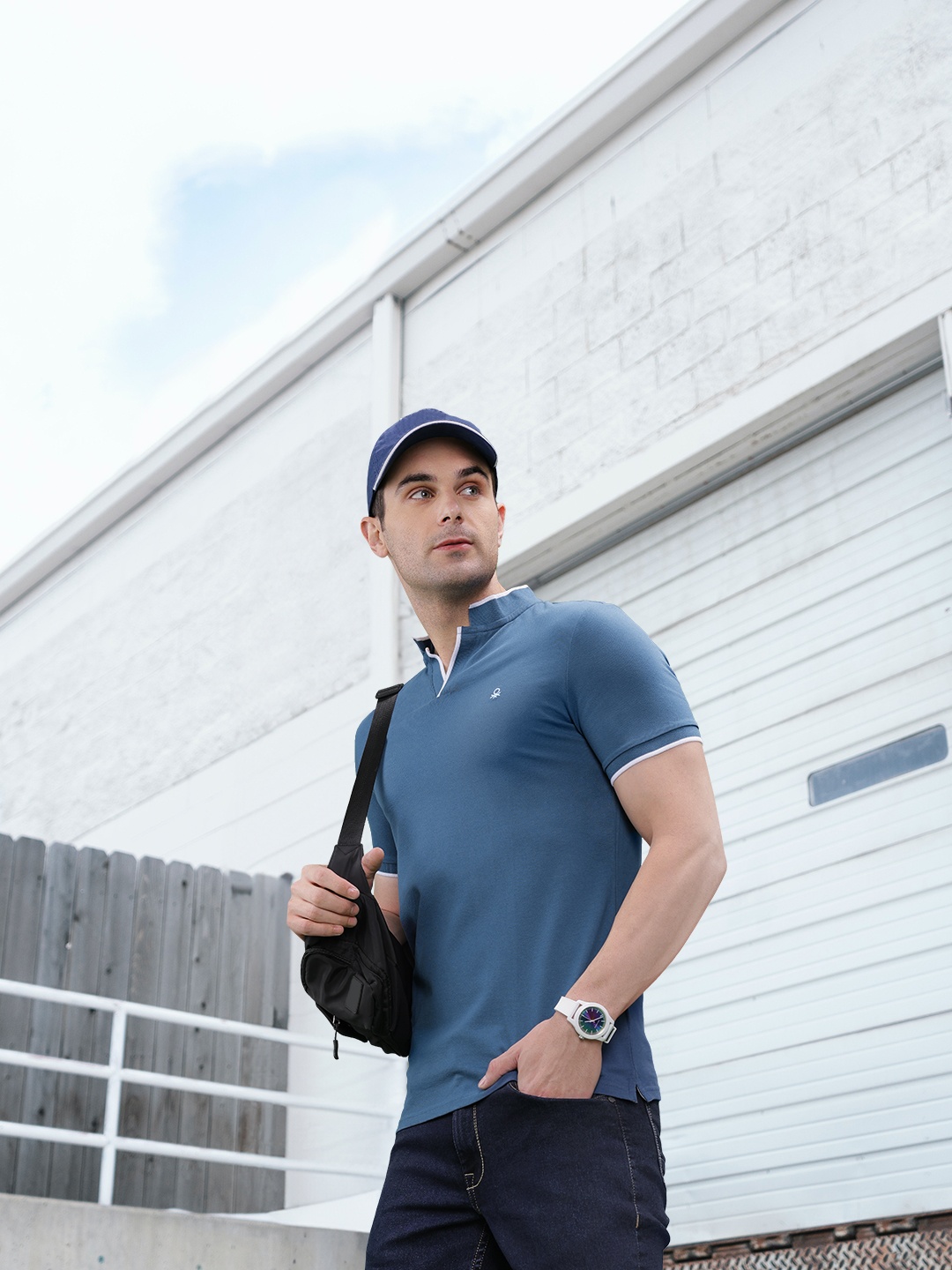 

United Colors of Benetton Men Teal Polo Collar Cotton T-shirt