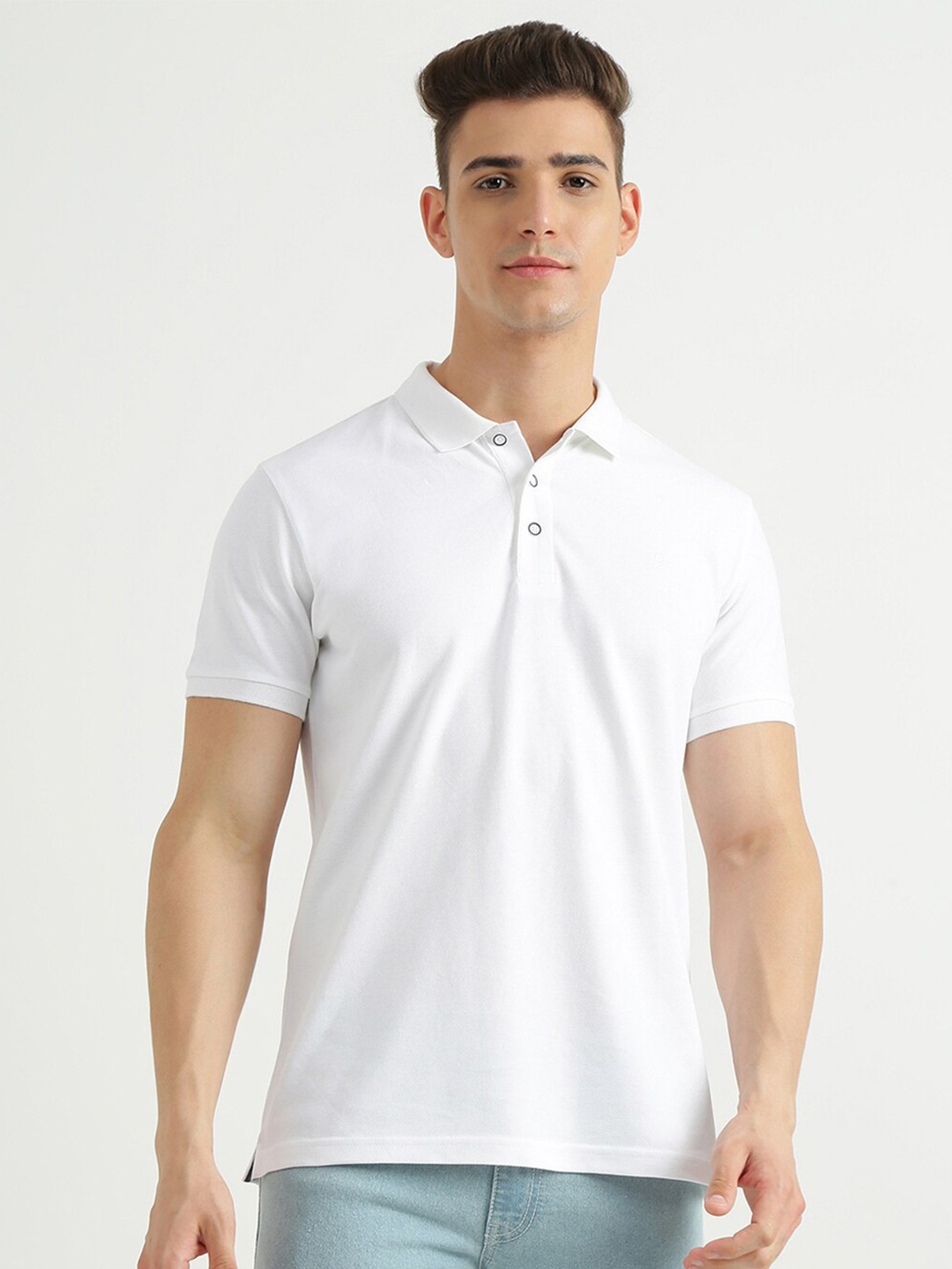 

United Colors of Benetton Men White Polo Collar Cotton T-shirt