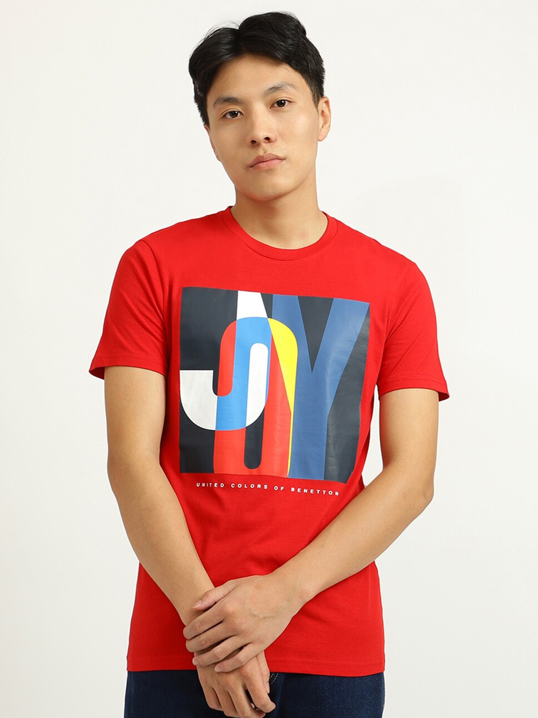 

United Colors of Benetton Men Red & Black Printed Cotton T-shirt
