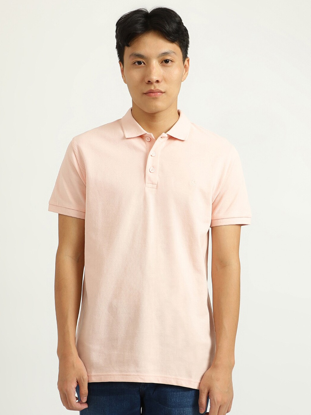 

United Colors of Benetton Men Pink Polo Collar Cotton T-shirt