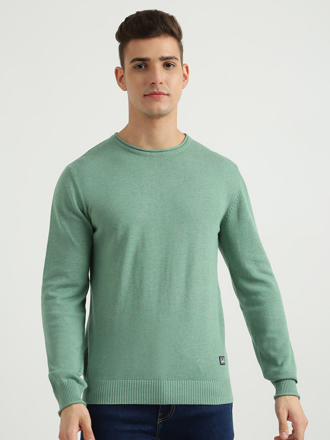 

United Colors of Benetton Men Green Cotton Pullover Sweater