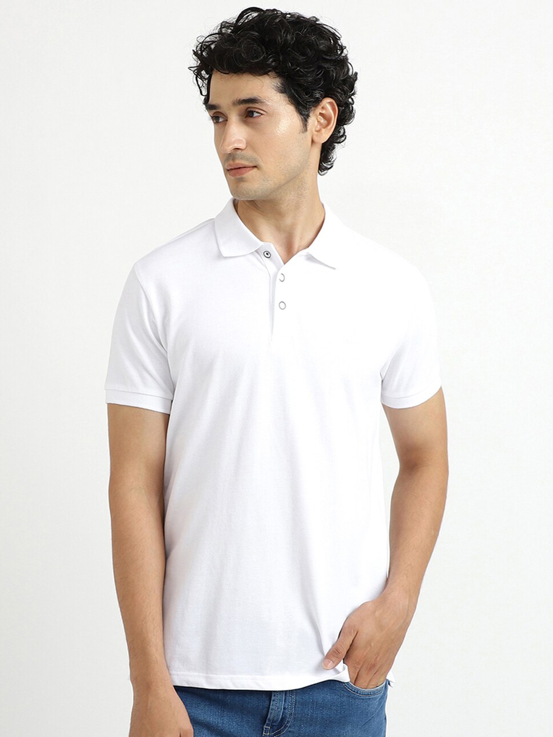 

United Colors of Benetton Men White Polo Collar Cotton T-shirt