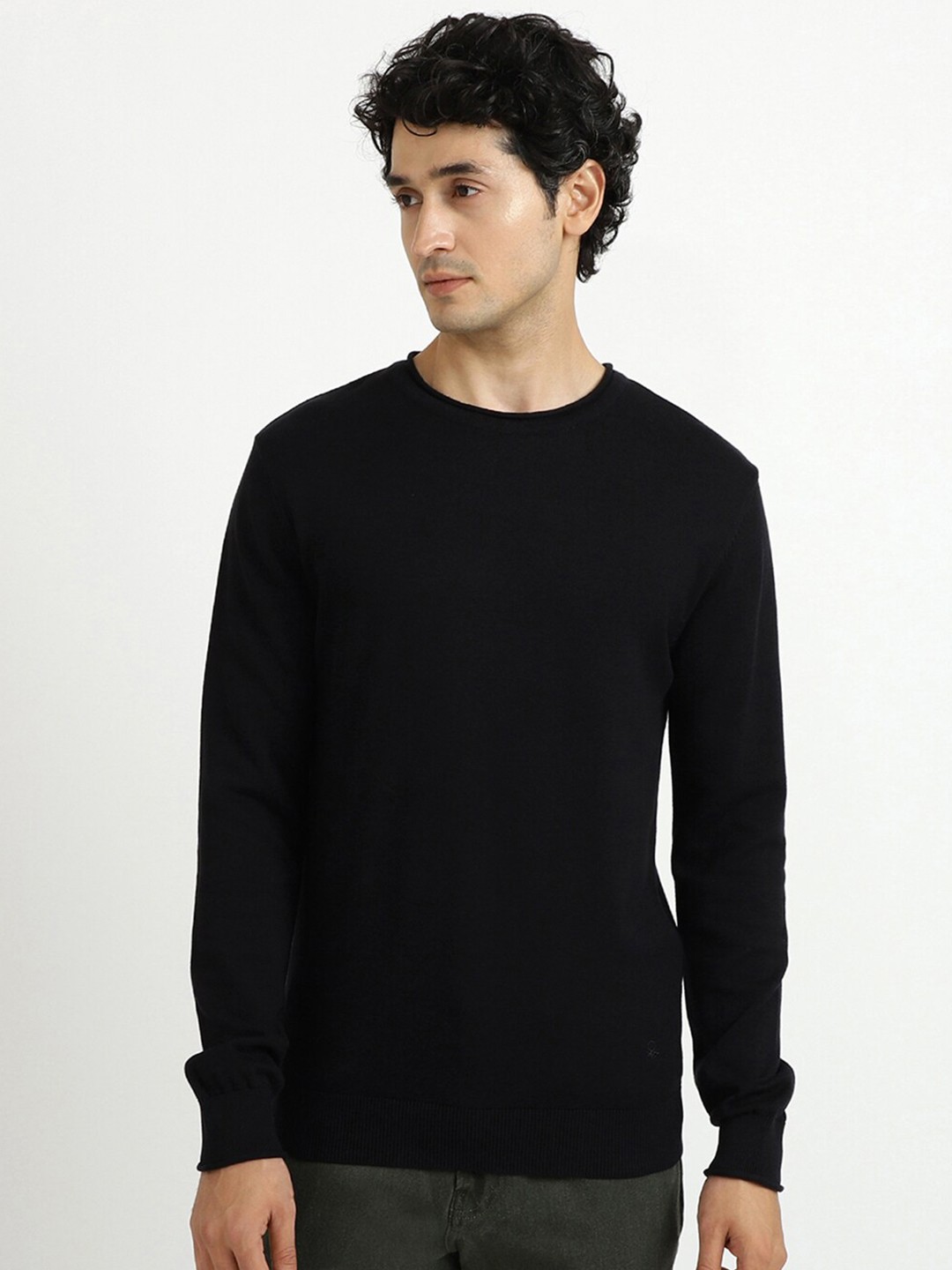 

United Colors of Benetton Men Black Cotton Pullover Sweater