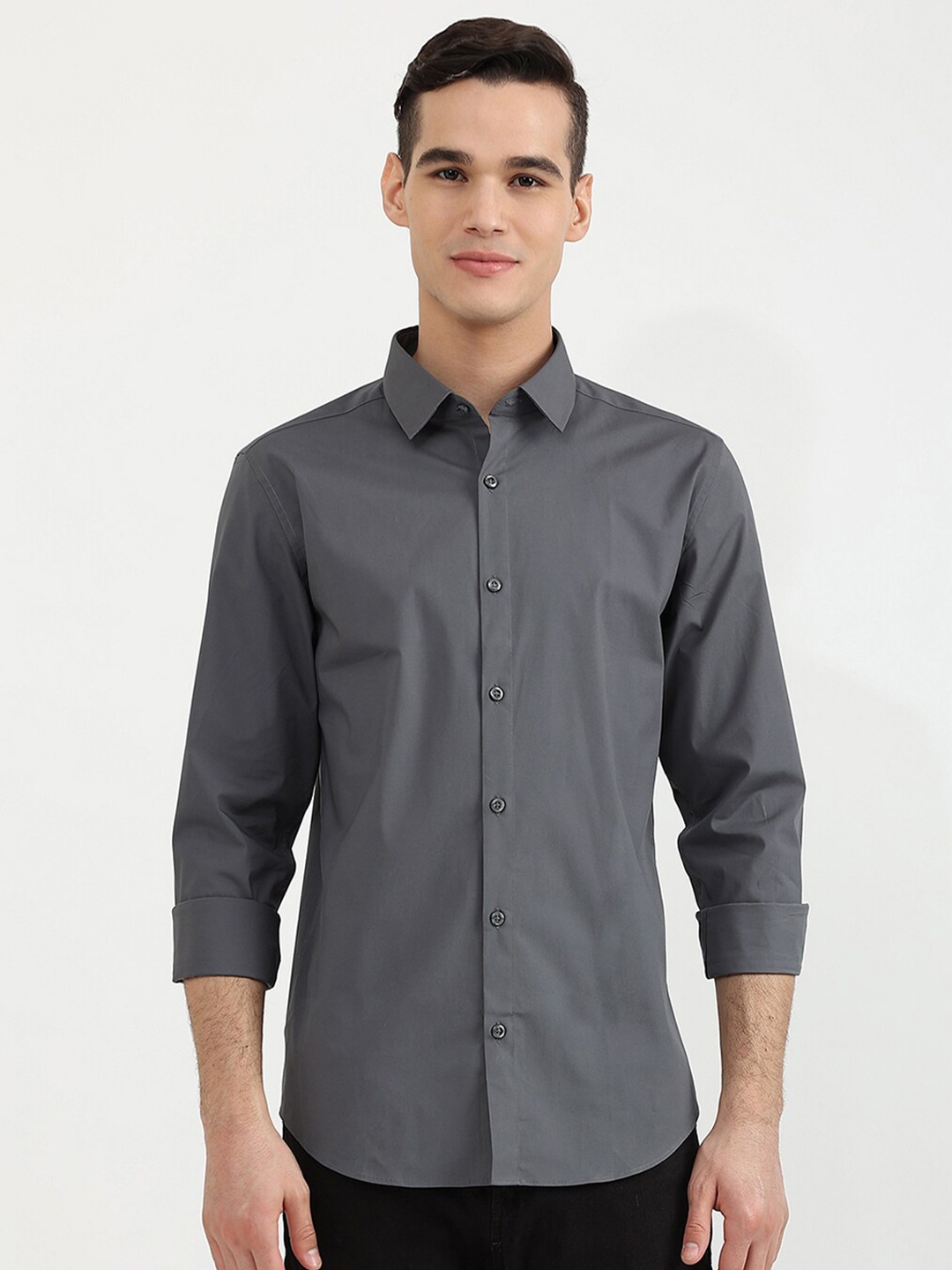 

United Colors of Benetton Men Grey Slim Fit Cotton Casual Shirt