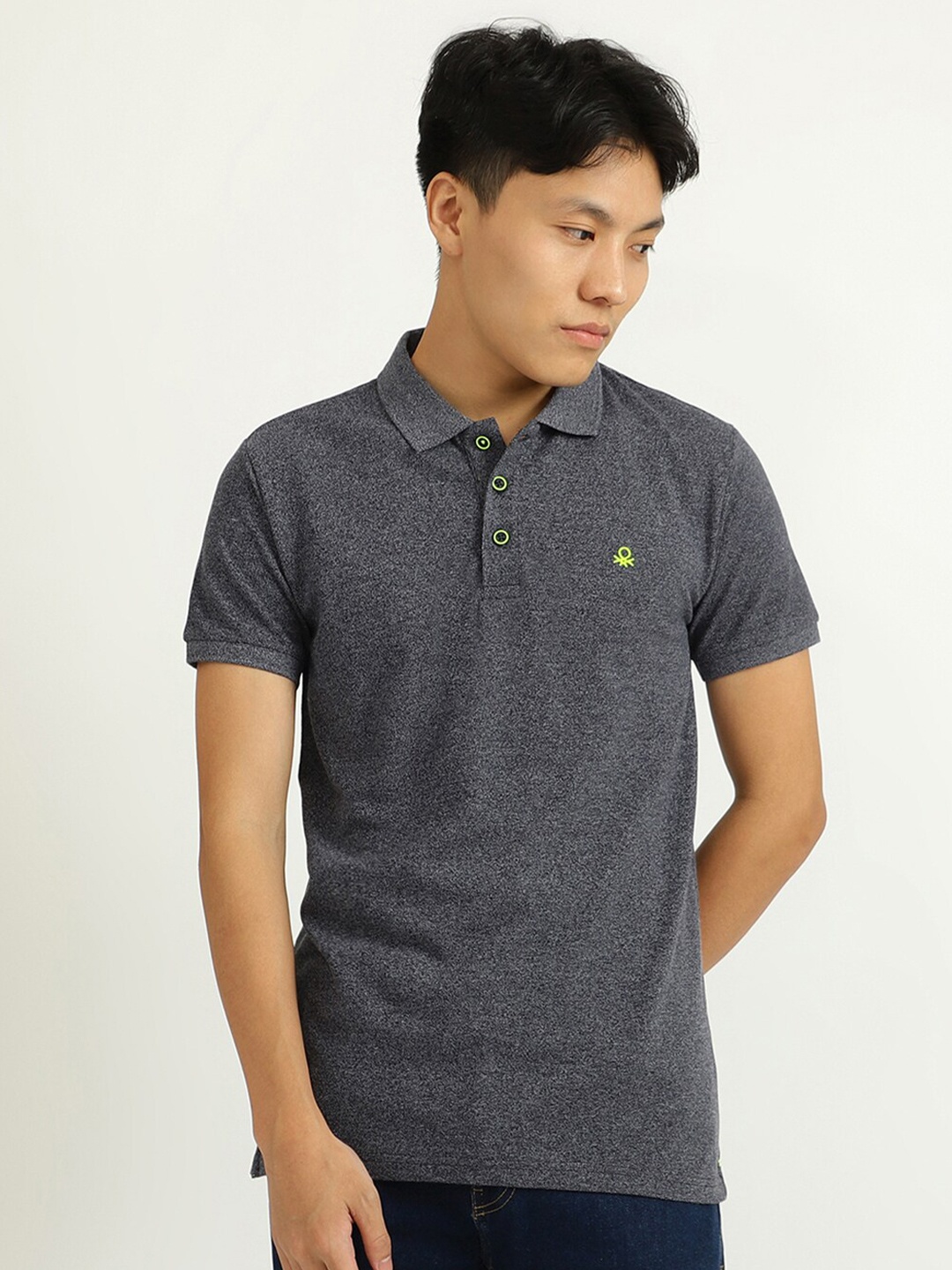 

United Colors of Benetton Men Grey Polo Collar T-shirt