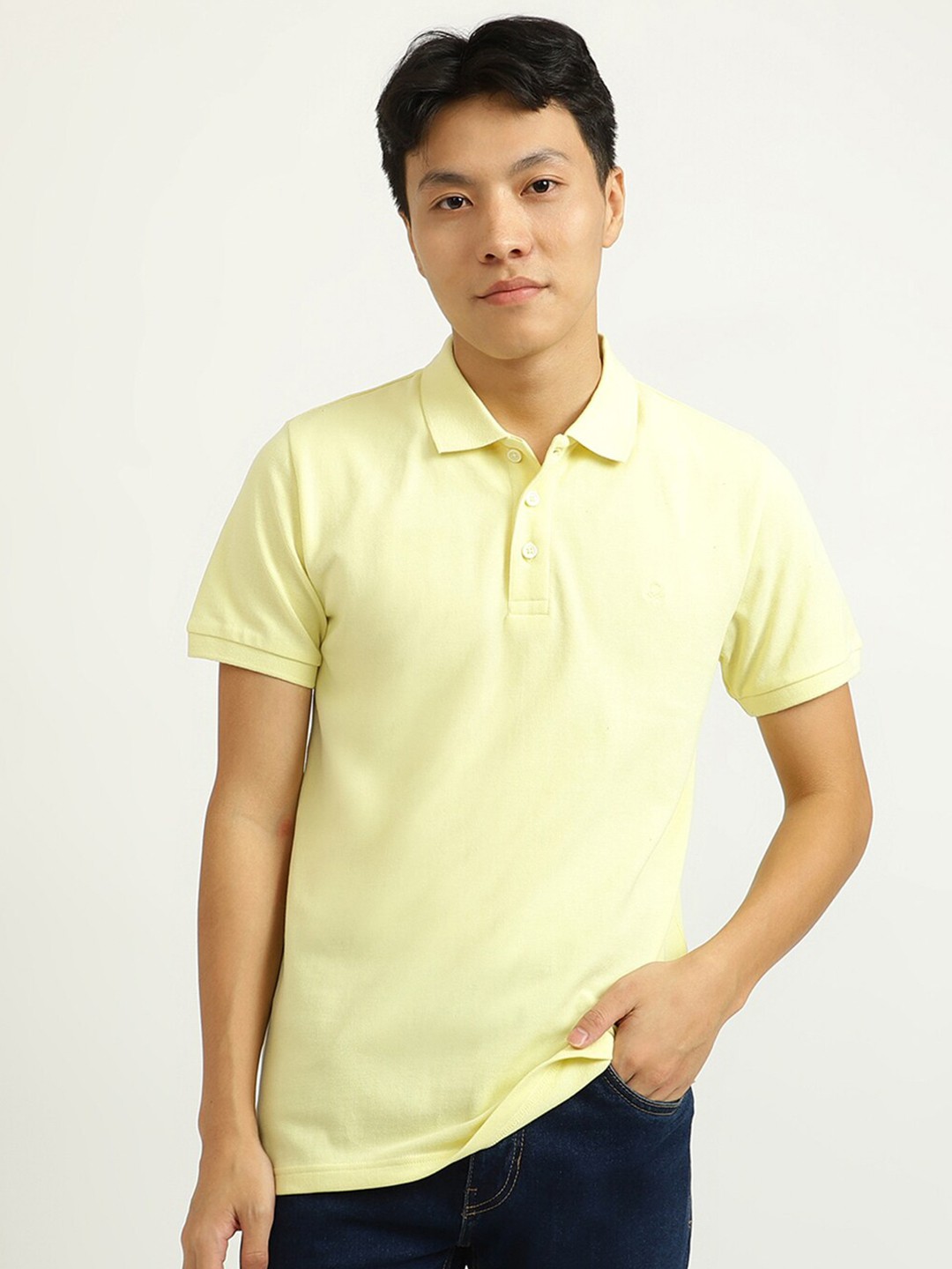 

United Colors of Benetton Men Yellow Polo Collar Cotton T-shirt