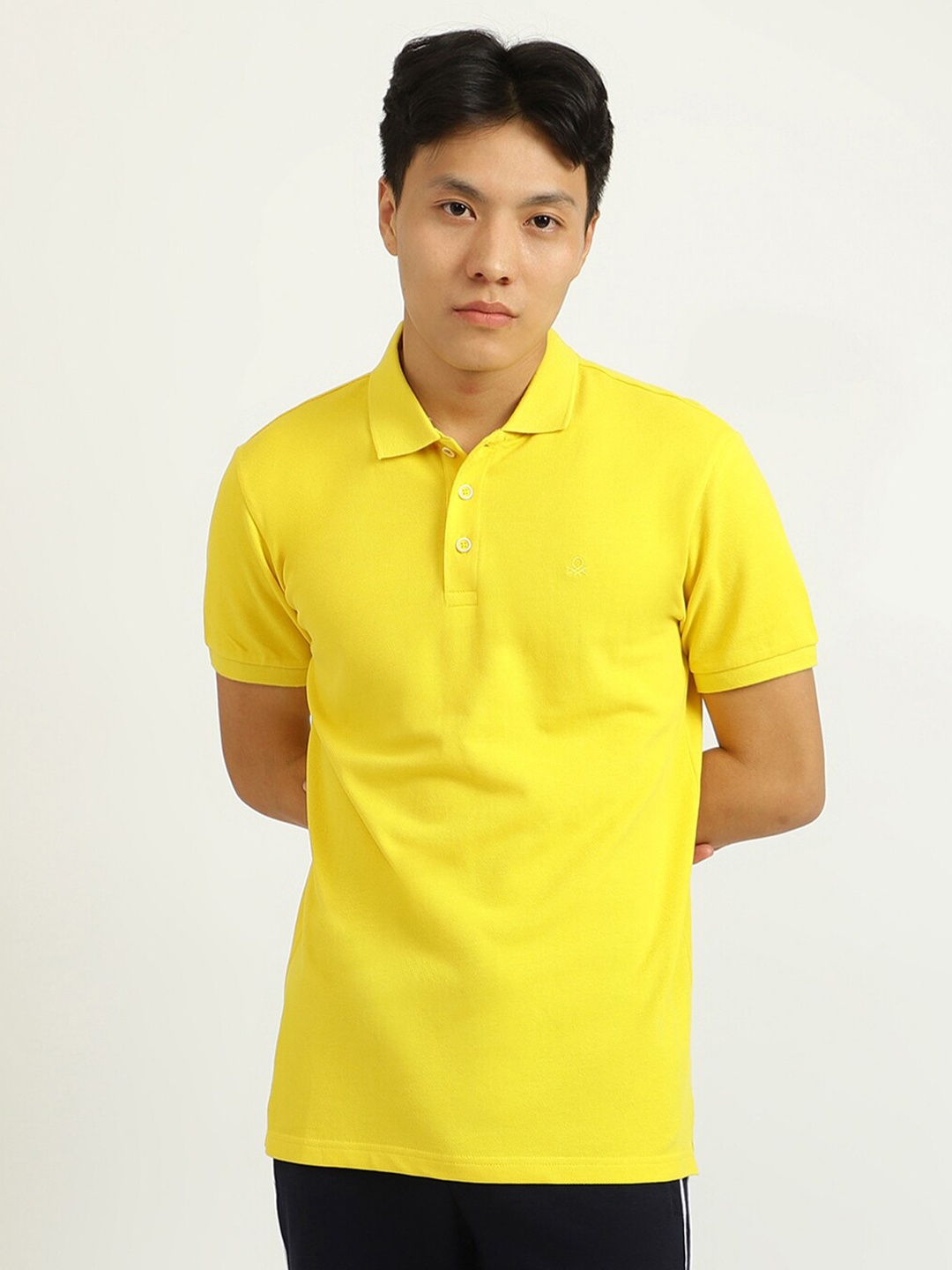 

United Colors of Benetton Men Yellow Polo Collar Cotton T-shirt