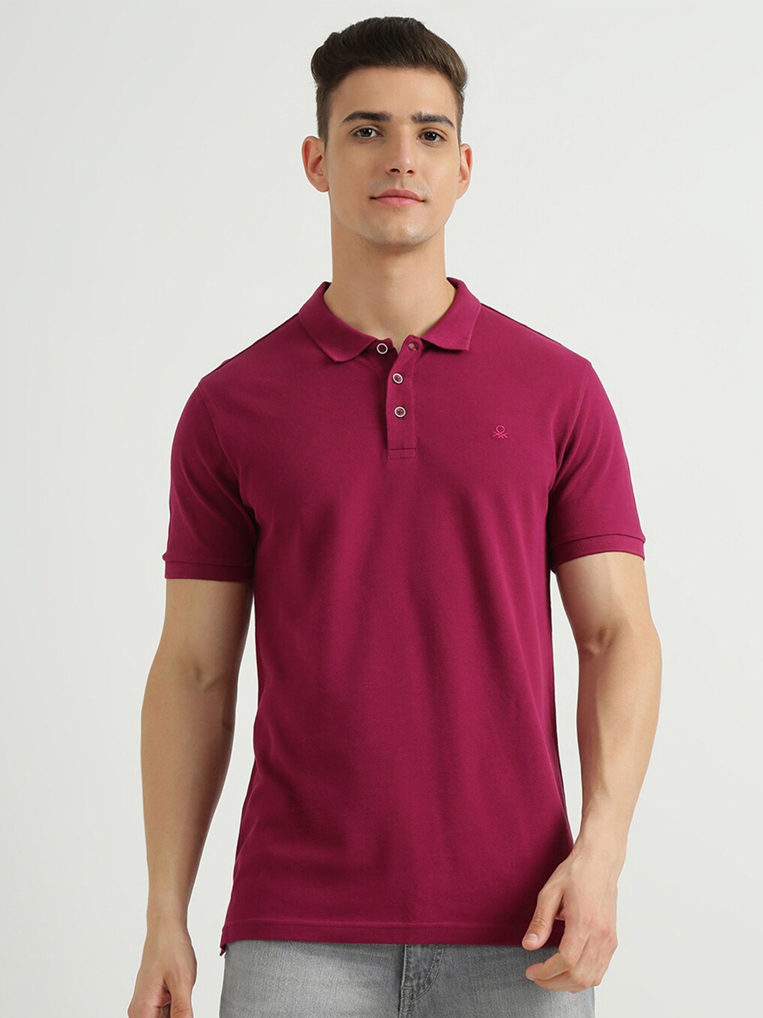 

United Colors of Benetton Men Purple Polo Collar Cotton T-shirt