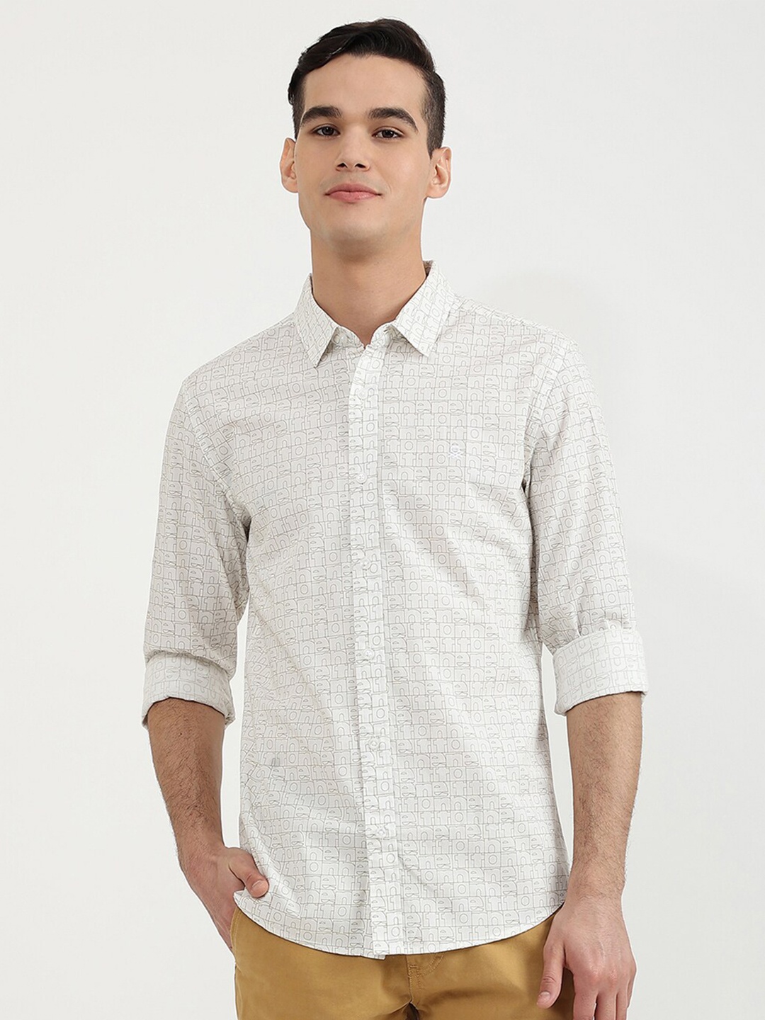 

United Colors of Benetton Men White Slim Fit Printed Cotton Casual Shirt