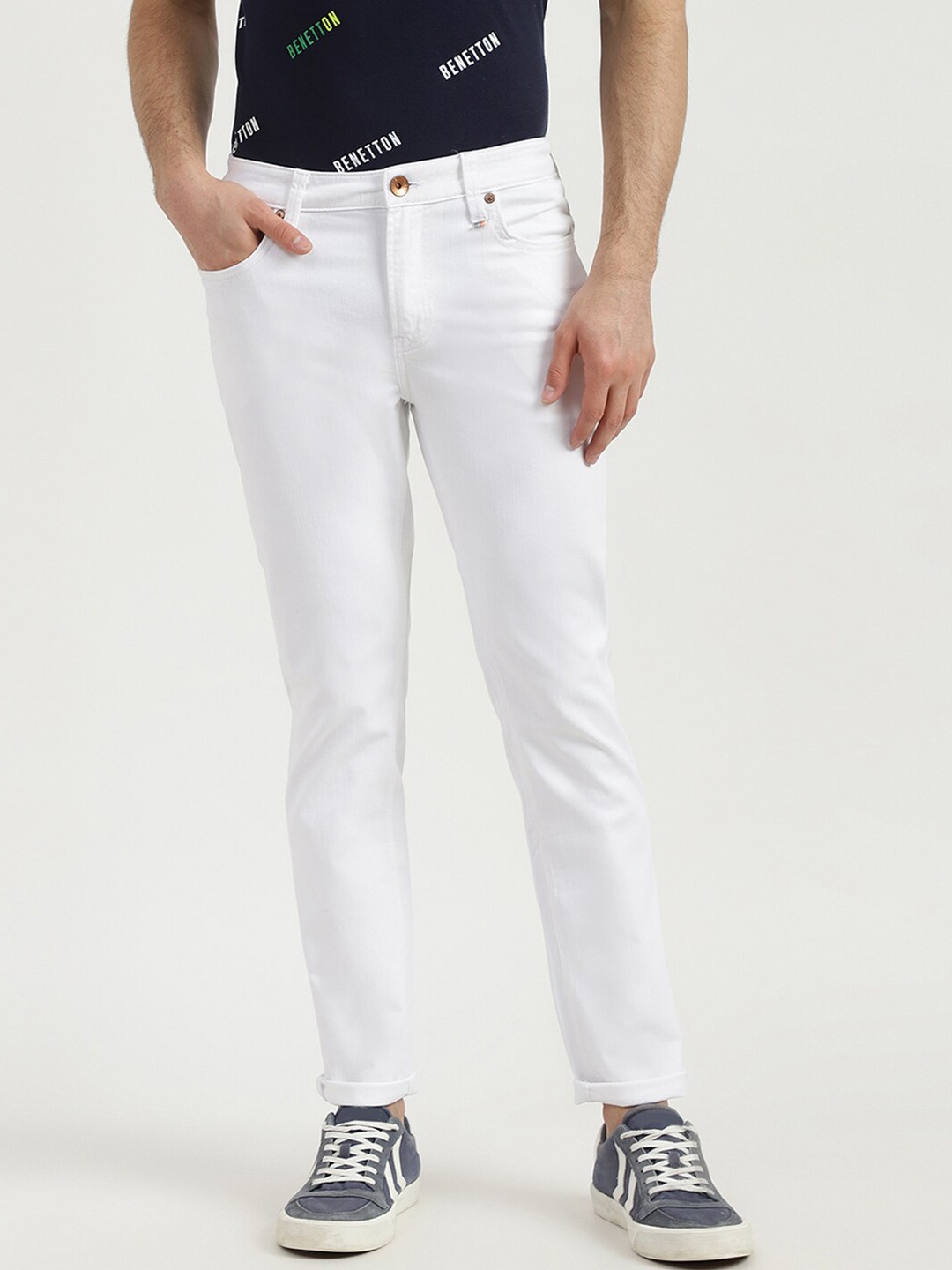 

United Colors of Benetton Men White Cotton Skinny Fit Jeans