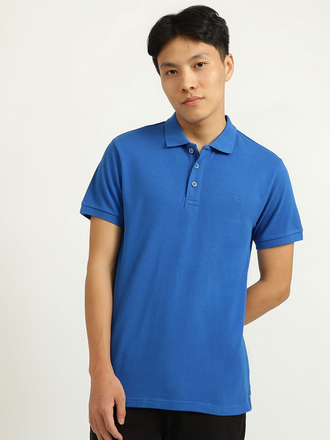 

United Colors of Benetton Men Blue Polo Collar Cotton T-shirt