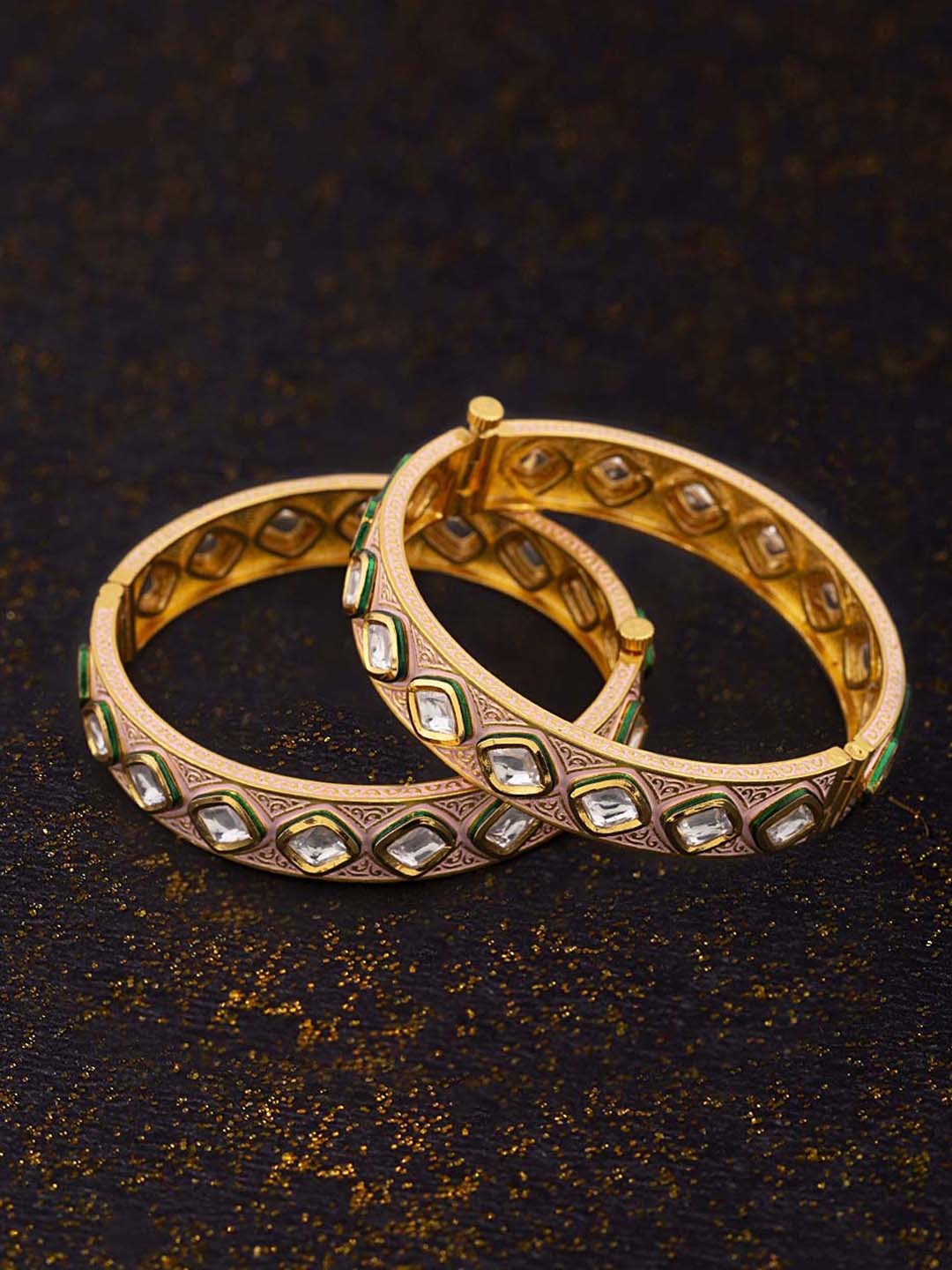 

Voylla Set Of 2 Gold-Plated White Kundan Studded Bangles
