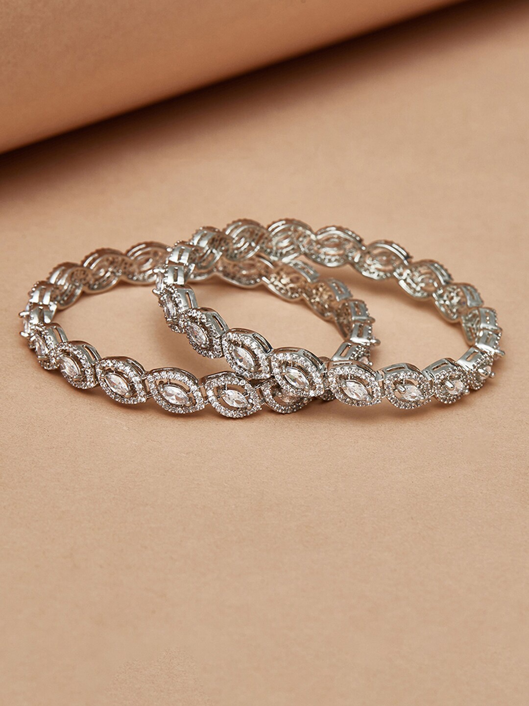 

Voylla Set Of 2 Silver-Toned Rhodium-Plated White CZ-Studded Bangles