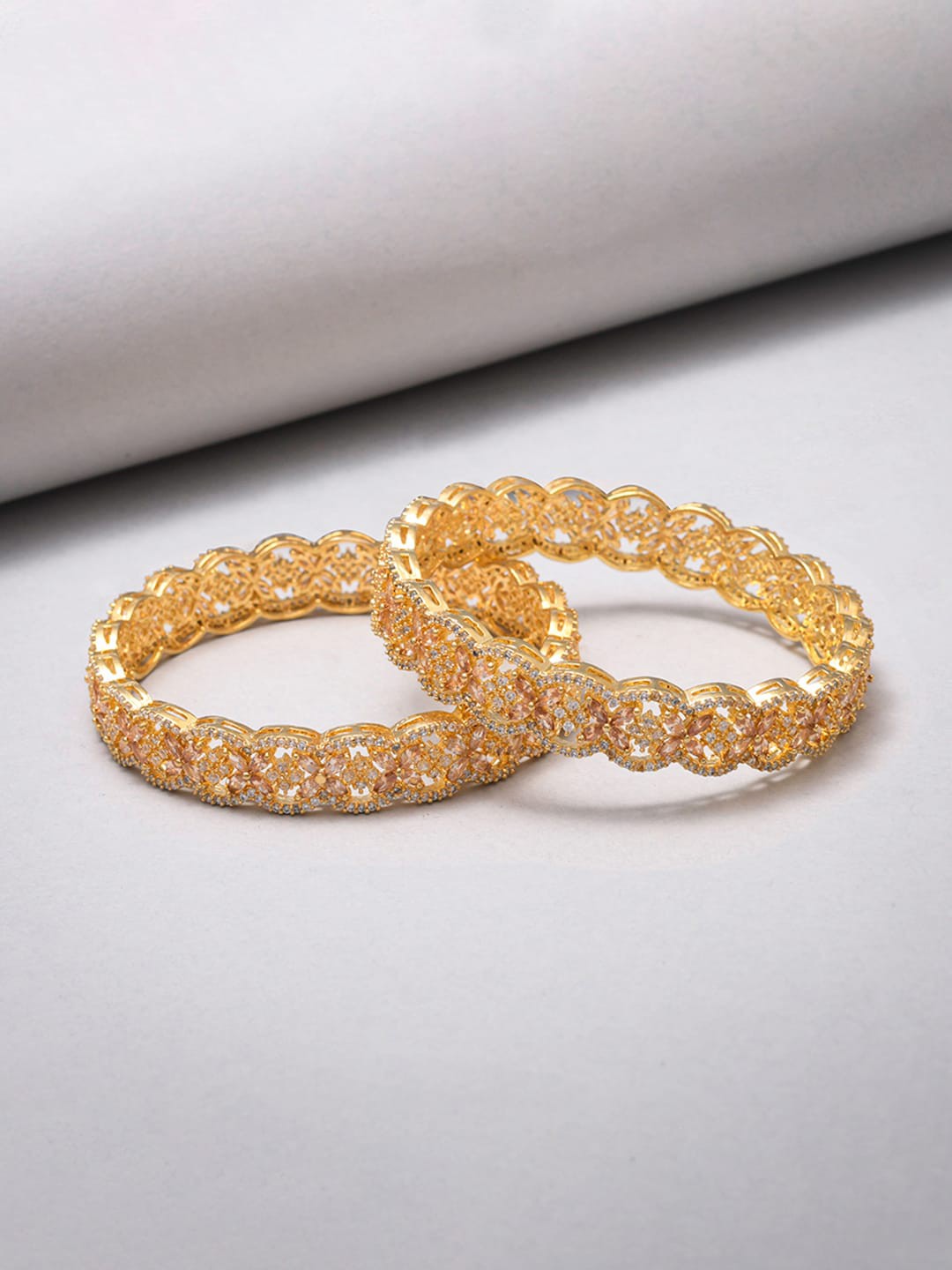 

Voylla Set Of 2 Gold-Plated & White CZ-Studded Bangles
