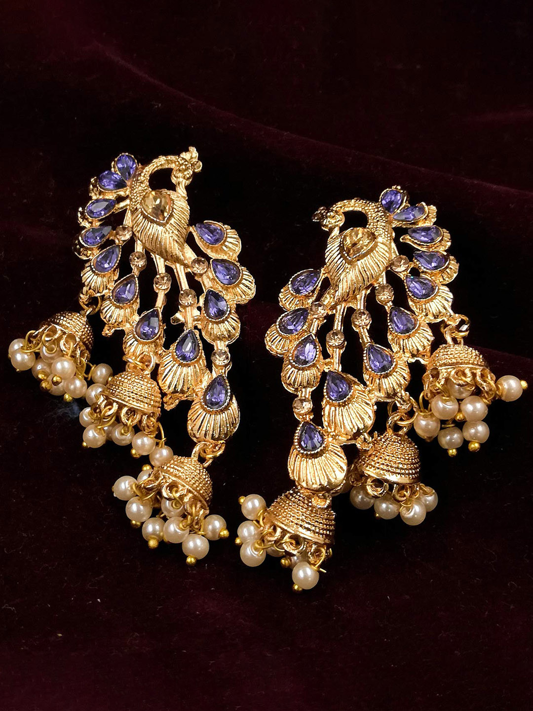 

Saizen Violet Peacock Shaped Jhumkas Earrings