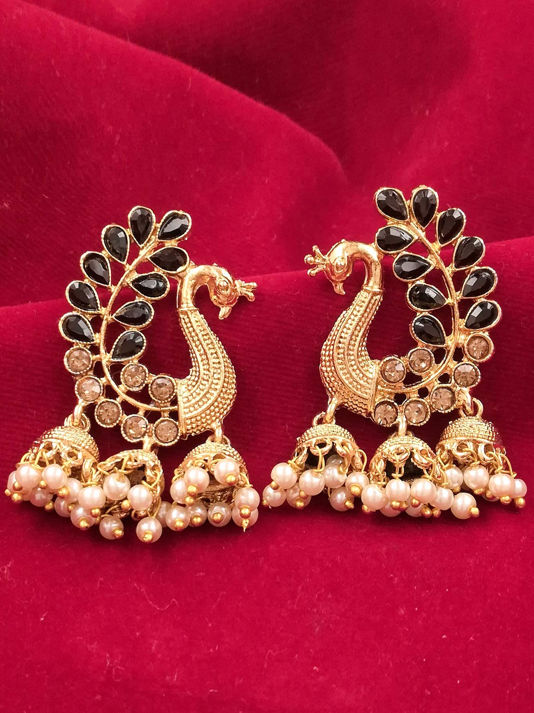 

Saizen Black Peacock Shaped Jhumkas Earrings