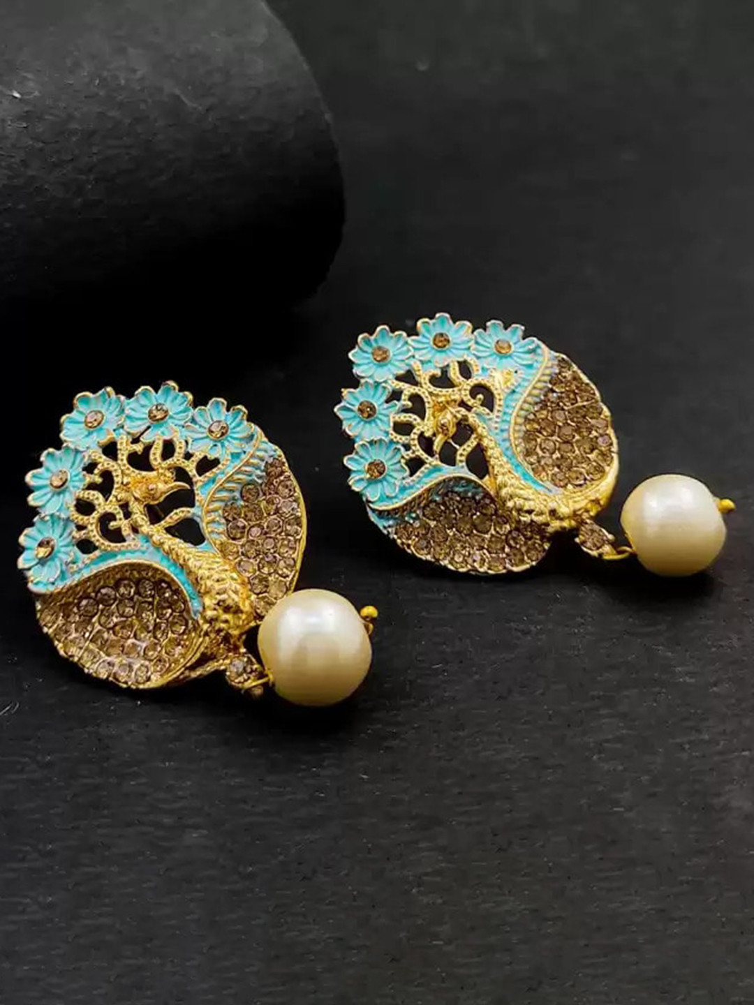 

Saizen Blue Peacock Shaped Jhumkas Earrings