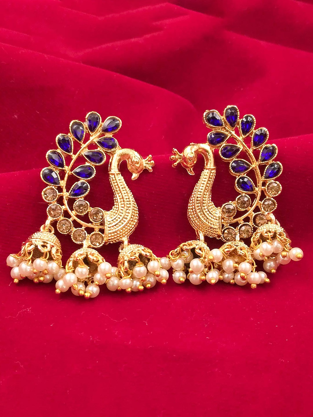 

Saizen Blue Peacock Shaped Jhumkas Earrings