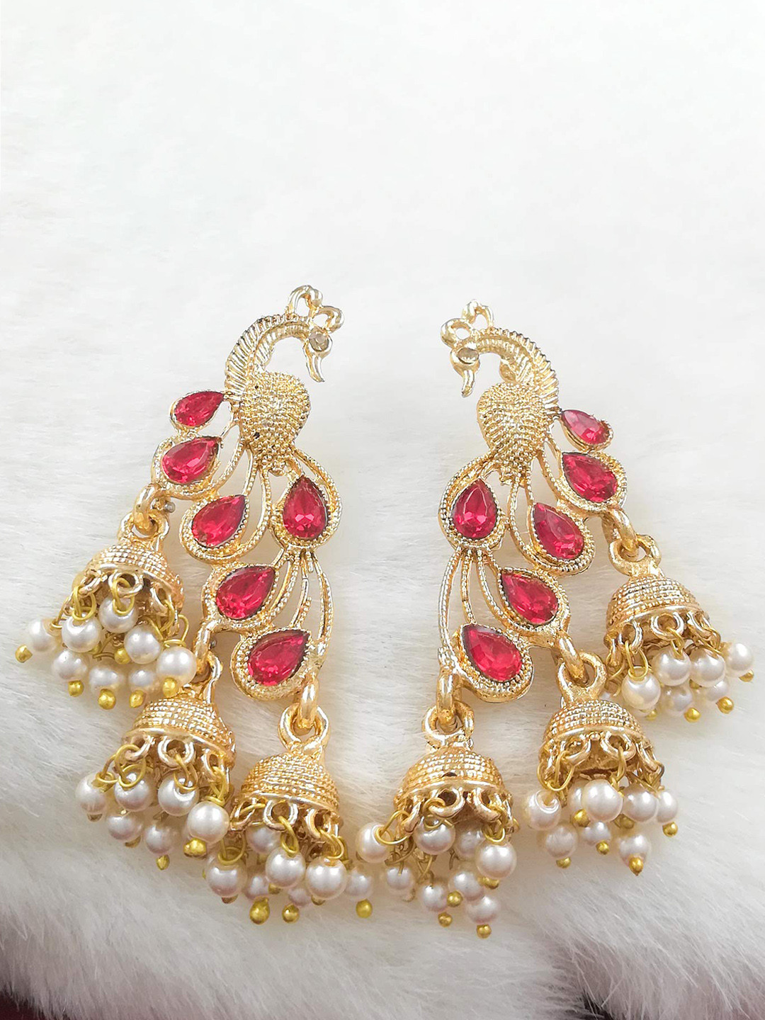 

Saizen Red Peacock Shaped Jhumkas Earrings