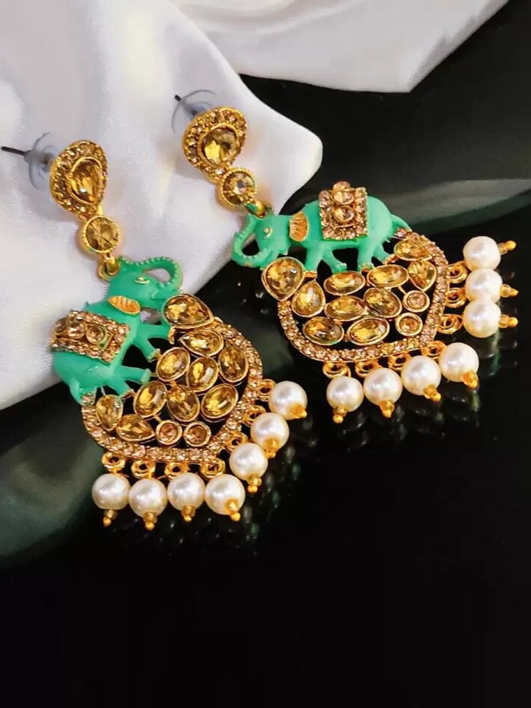 

Saizen Green Gold Plating Animal Shaped Jhumkas Earrings