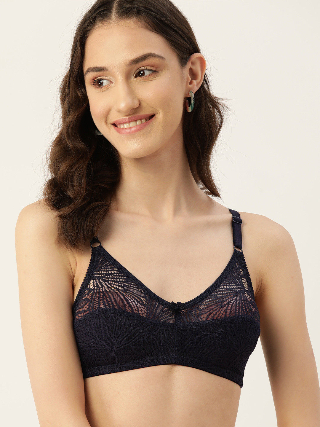 

DressBerry Non-Padded Medium Coverage Everyday Lace Bra, Navy blue