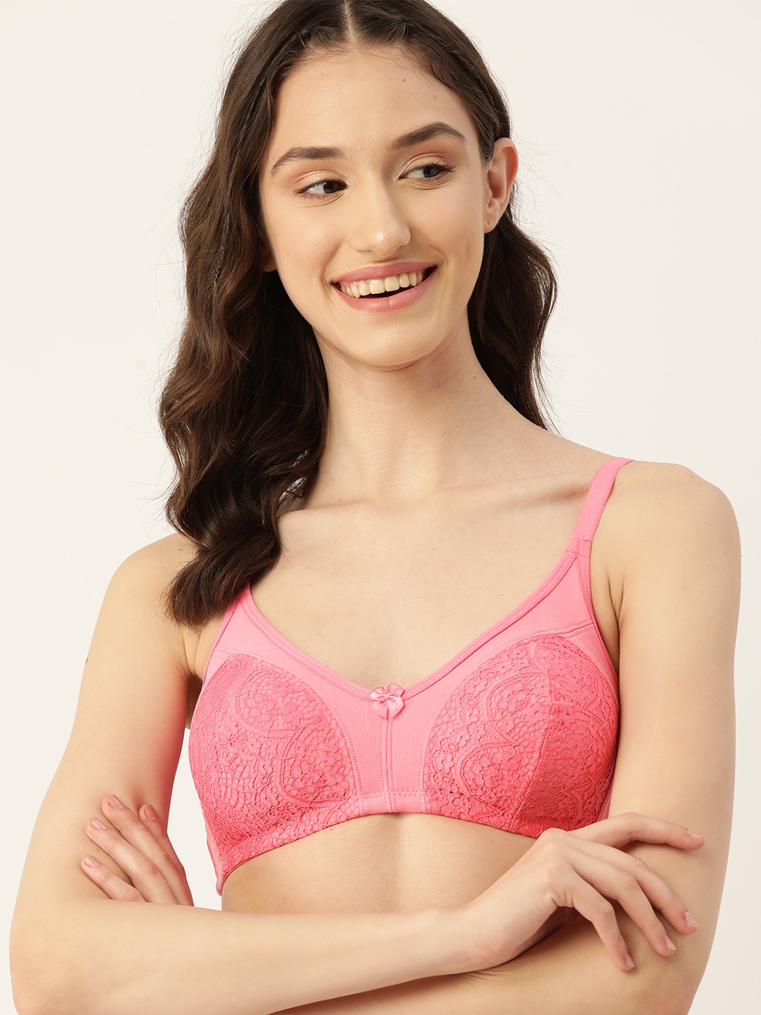 

DressBerry Non-Padded Medium Coverage Everyday Lace Bra, Pink