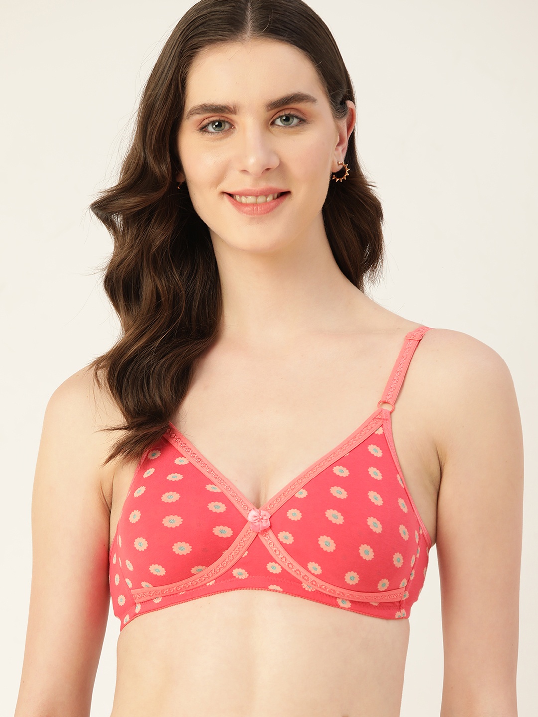 

DressBerry Printed T-Shirt Bra - Non-Padded Non-Wired, Coral