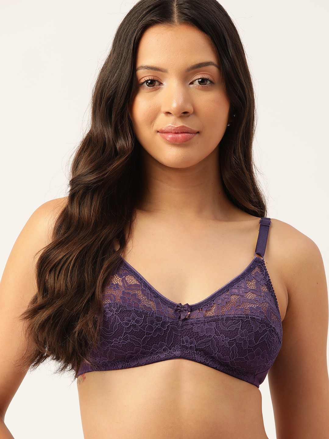 

DressBerry Lightly Padded Lace Bra, Purple