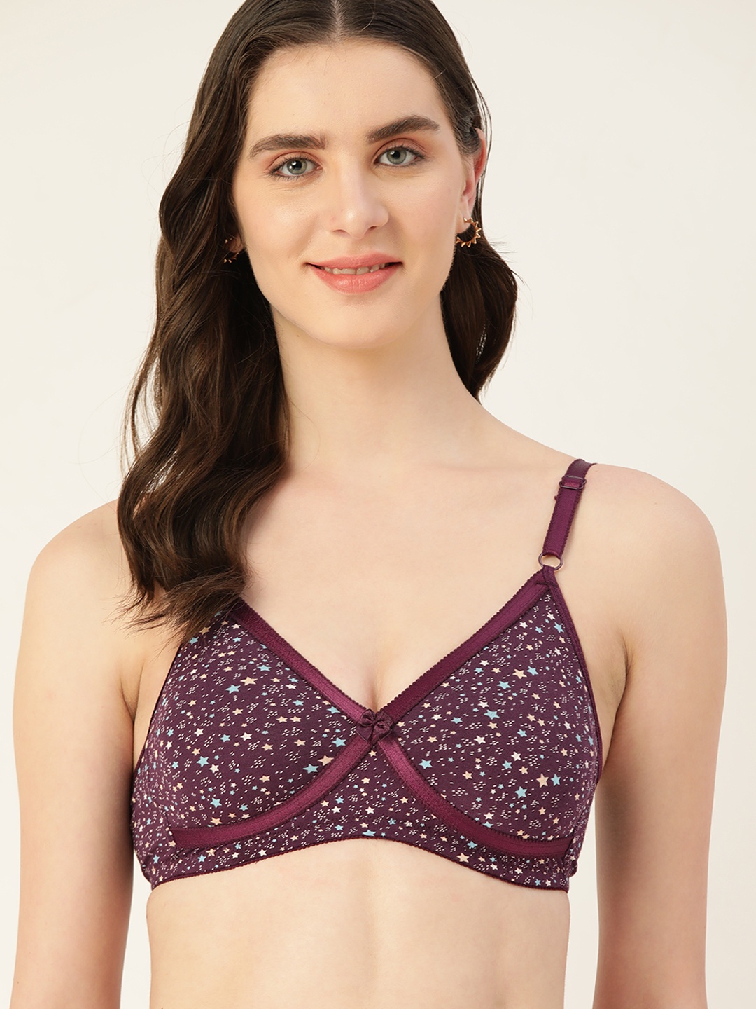 

DressBerry Printed Bra - Non-Padded Non-Wired, Burgundy