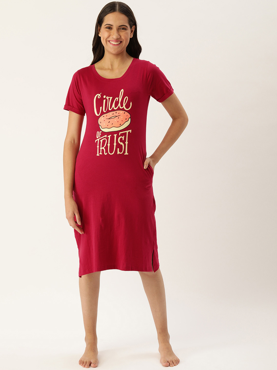 

Slumber Jill Red & Cream-Coloured Printed Pure Cotton Nightdress