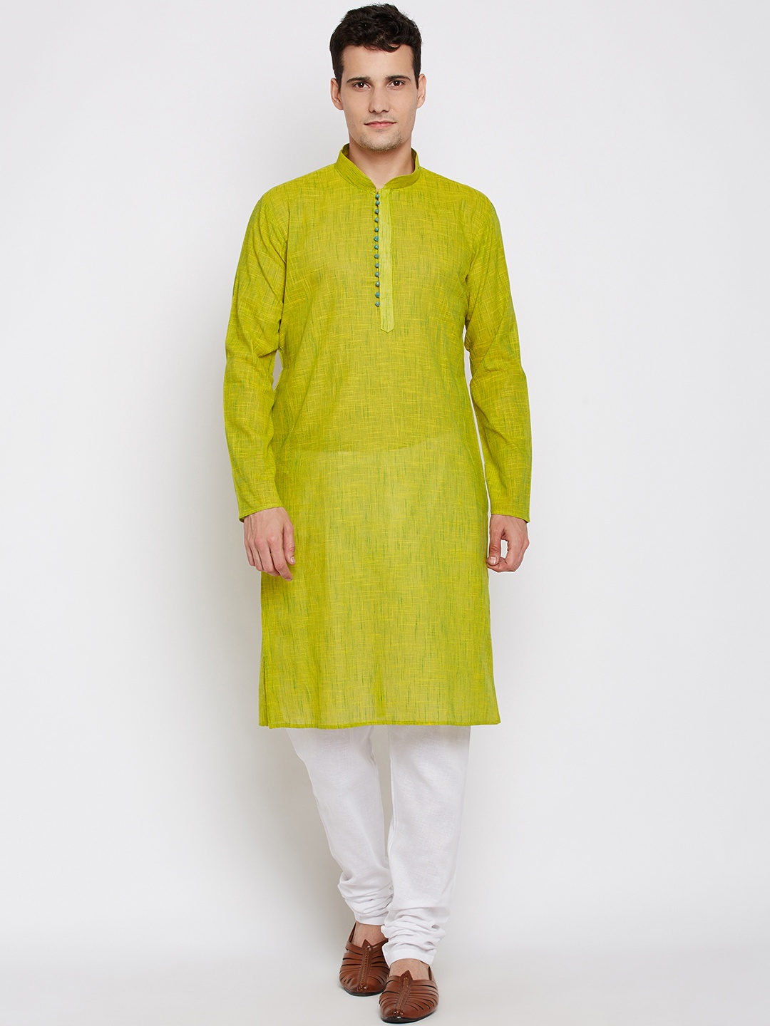 

RG DESIGNERS Men Green & White Solid Kurta with Pyjamas