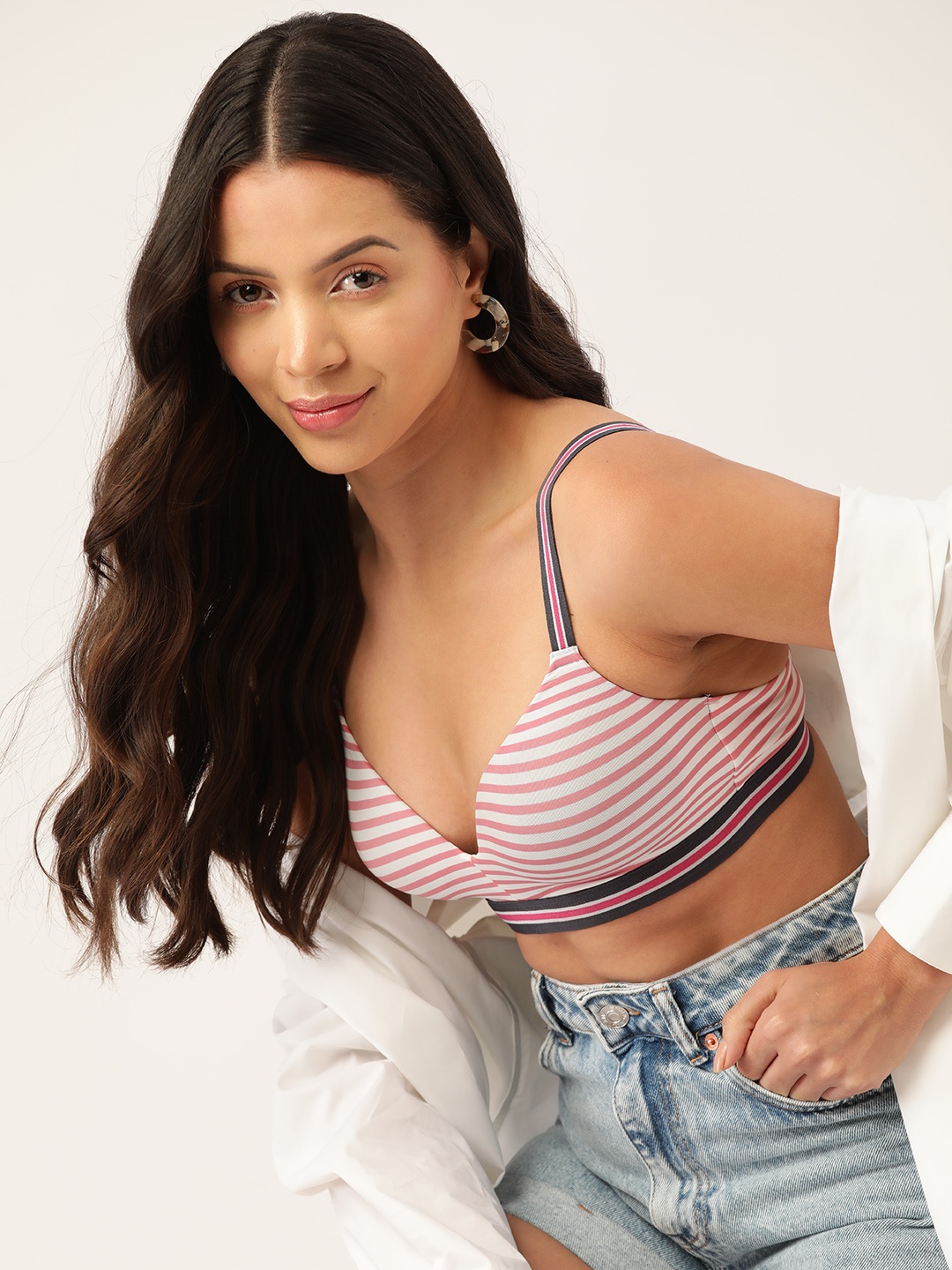 

DressBerry Striped Lightly Padded T-Shirt Bra, Pink