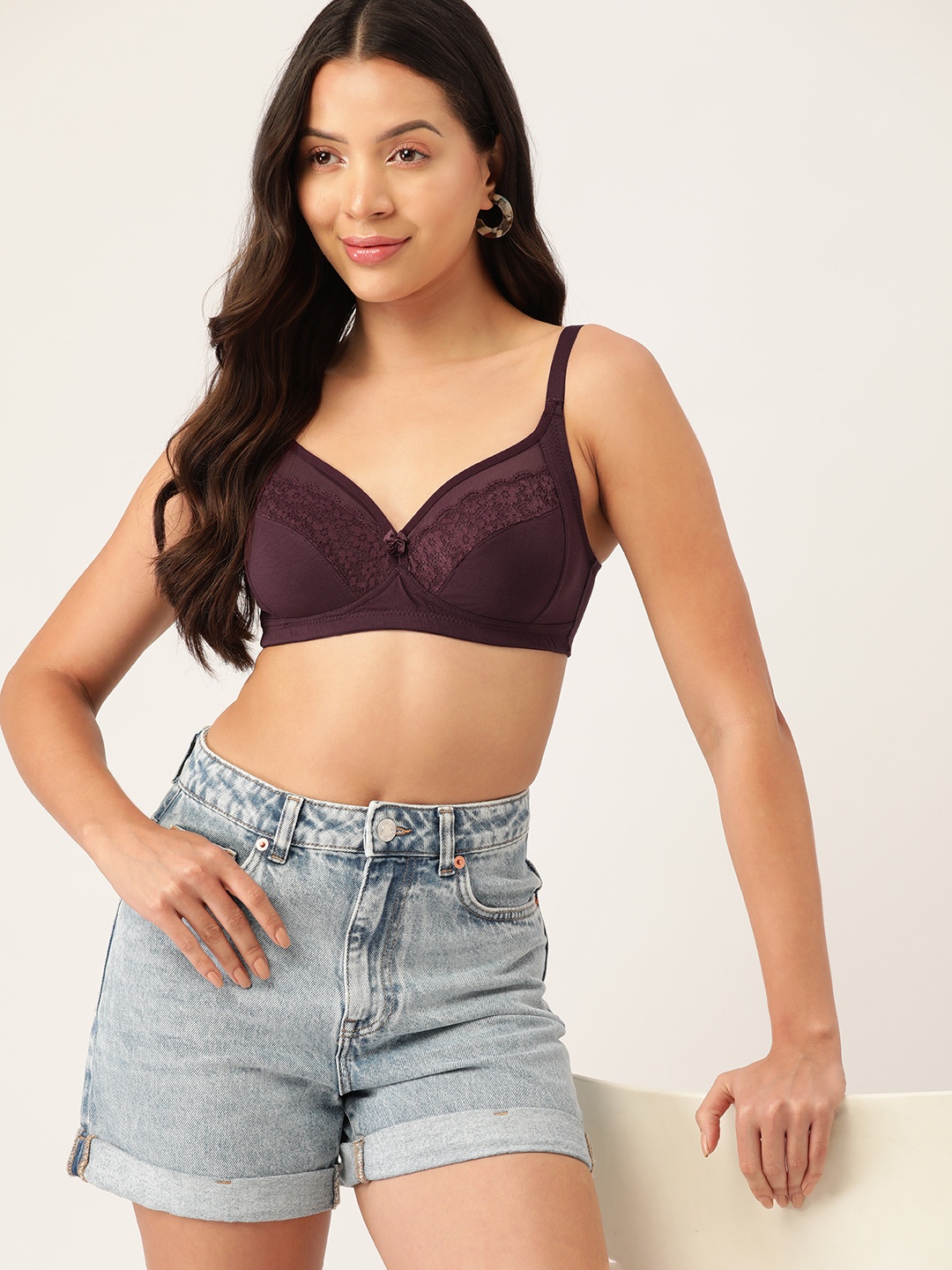 

DressBerry Solid Everyday Lace Bra, Burgundy