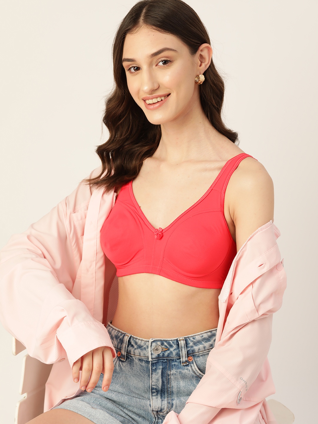 

DressBerry Solid T-shirt Bra - Full Coverage, Coral