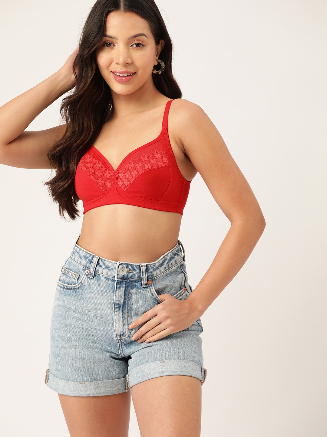 

DressBerry Solid Everyday Lace Bra, Red