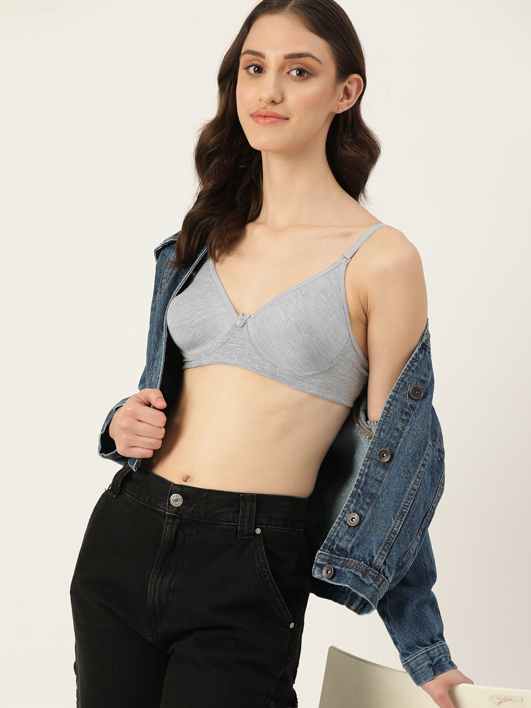 

DressBerry Solid Bra - Medium Coverage Lightly Padded, Grey melange