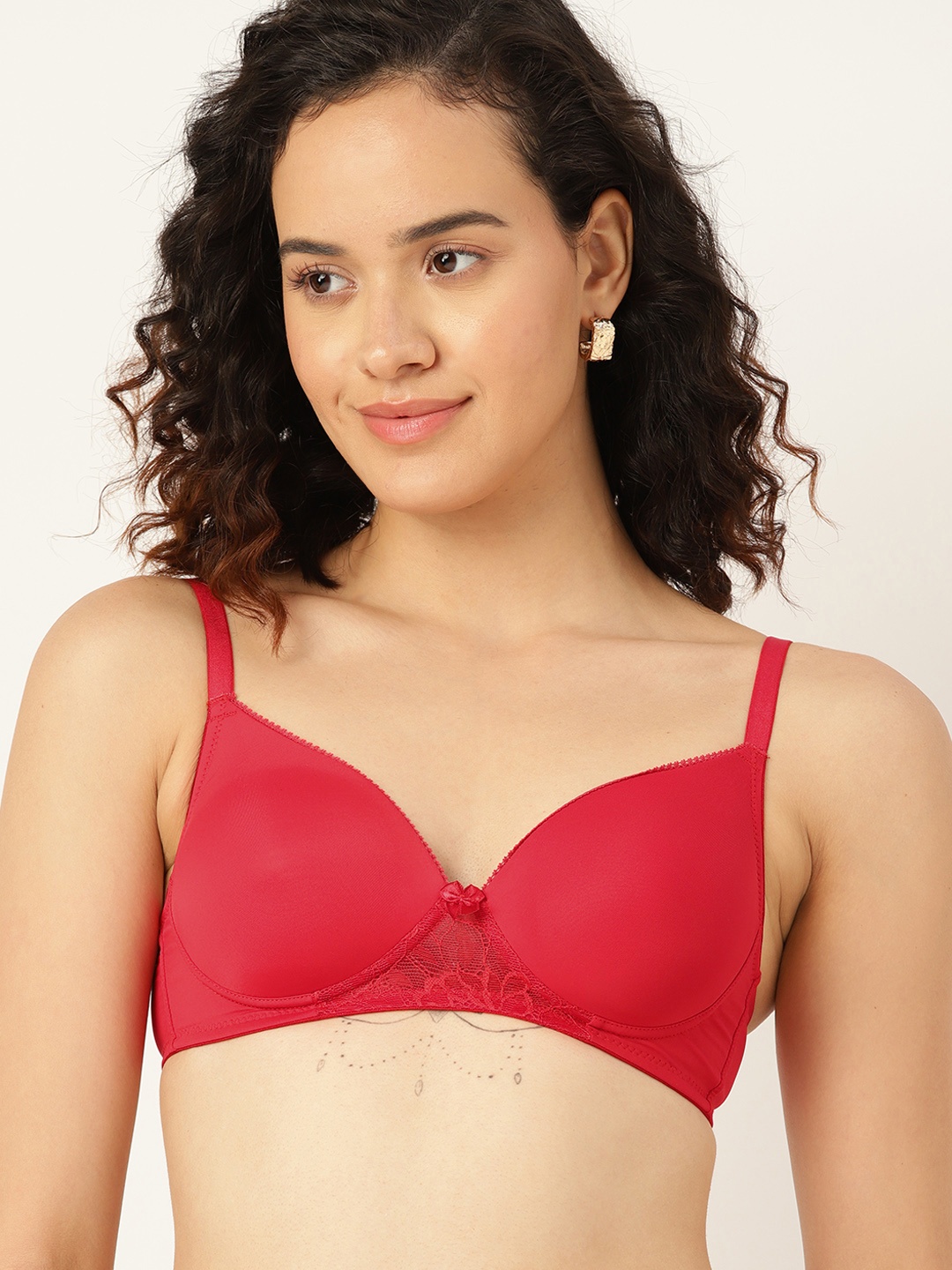 

DressBerry Padded Lace Detail T-shirt Bra, Red